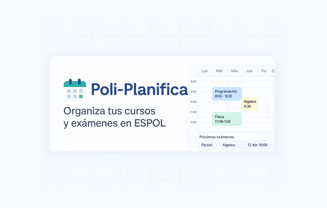 Captura referencial de PoliPlanifica como herramienta para organizar horarios universitarios.